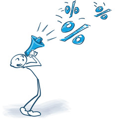 Strichmännchen mit Megaphon und Prozenten