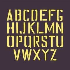 Stencil english alphabet. Stamp stencil letters with a frame. Stamp isolated font for urban retro signage.
