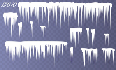 Set of white snow design element on blue background