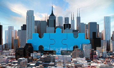 merger and acquisition business concept, join puzzle 3d