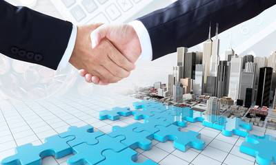 merger and acquisition business concept, join puzzle pieces