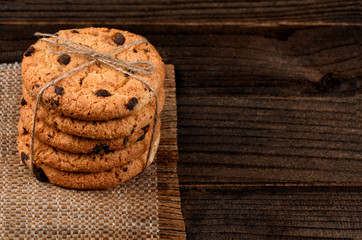 Cookie with chocolate closeup