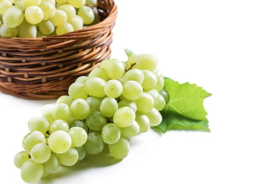 White Table Grapes isolated on white, selective focus