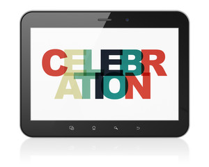 Entertainment, concept: Tablet Computer with Celebration on  display