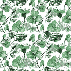 Wildflower orchid flower pattern in a watercolor style. Full name of the plant: tropical orchid. Aquarelle wild flower for background, texture, wrapper pattern, frame or border.