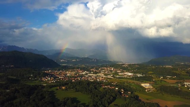 aerial view of a rainbow near the clouds