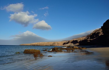 Stunning coast landscape with vivid blue sky, Jandia, Fuerteventura island