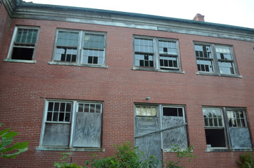 Exterior of old abandoned brick building