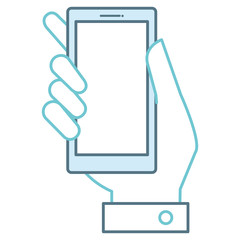 hand human with smartphone device isolated icon