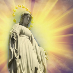Virgin Mary ancient statue (Prayer, faith, religion, love, hope concept)