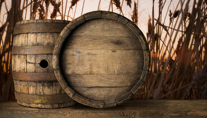 background of barrel and worn old table of wood