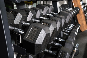 A set of dumbbells in a sports club