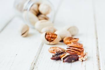 Pecan nuts on white