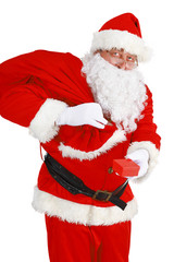 Santa Claus with Christmas Gift, isolated on white background