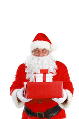 Santa Claus with Christmas Gift, isolated on white background