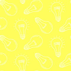 Lamp light bulb hand drawn seamless pattern design. Light bulb icon. 