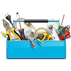 Vector Blue Toolbox with Electric Tools