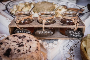 Sauces in glasses on a table