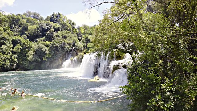 Krka waterfalls protected with fence 4K