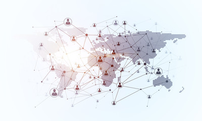 Lines and dots as networking idea drawn on white background