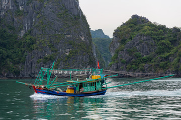 Naklejka na ściany i meble Squid boat in Ha Long bay vietnam