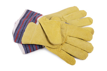 Working mens gloves on white background