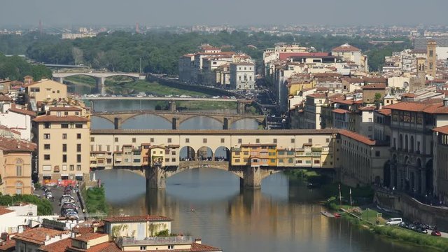 Time lapse from Ponte Vecchio, the Arno River in Florence, Italy