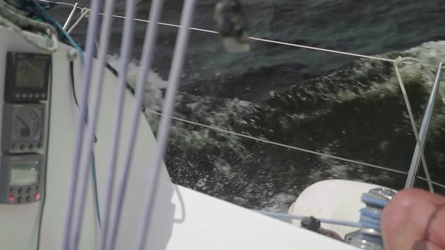 Slow motion view of splashing river water astern