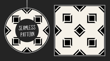 Abstract concept vector monochrome geometric pattern. Black and white minimal background. Creative illustration template. Seamless stylish texture. For wallpaper, surface, web design, textile, decor.