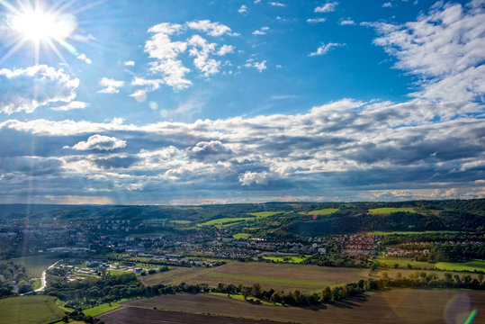 Jena in Thuringia with sunshine and clouds
