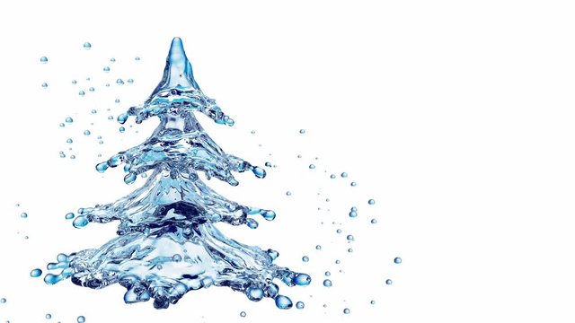 Christmas water splash tree isolated on white