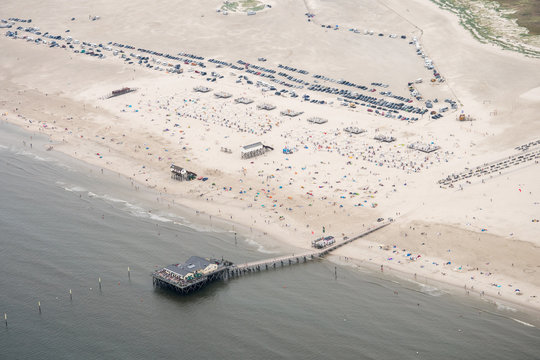 Panorama flight over the Elbe River and the west coast of Germany, with the Kiel-Canal and the Cities of Buesum and St. Peter-Ording