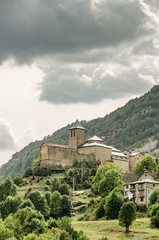Fototapeta premium antique buildings and church in Torla, Spain