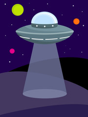 Alien background with UFO, vector illustration.