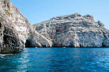 Deep blue waters in the the blue grotto, Malta