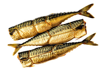 Three pieces of smoked scomber fish.