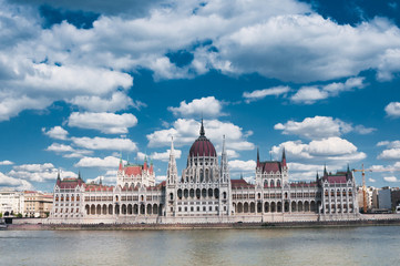 Hungarian Parliament on the embankment of Danube river in Budapest, Hungary