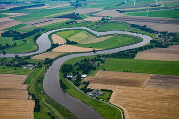 Panorama flight over the Elbe River and the west coast of Germany, with the Kiel-Canal and the...