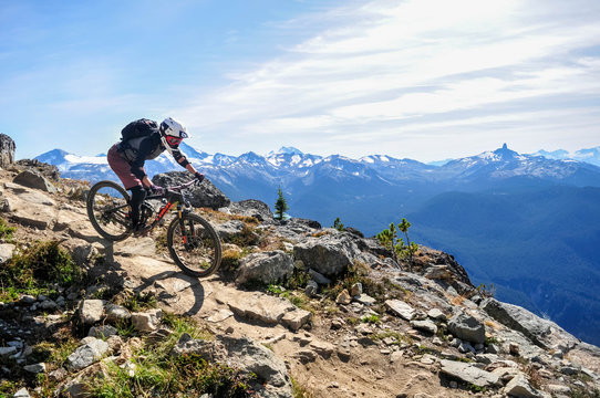 Mountain biking in Whistler, British Columbia Canada - Top of the world trail in the Whistler mountain bike park - September 2017