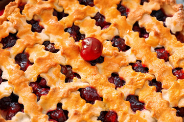 Delicious cherry pie, closeup