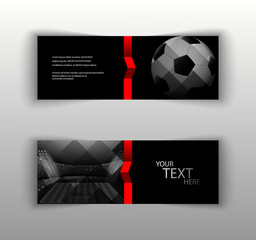 eps 10 vector football set of flyers layout template. Front, back flyer side isolated on gray. Russia football cup 2018 editable promotion advertising material for web, print. Soccer world sport event