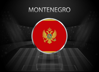 eps 10 vector Montenegro flag button isolated on black and white stadium background. Montenegrin national symbol in silver chrome ring. State logo sign for web, print. Original colors graphic concept