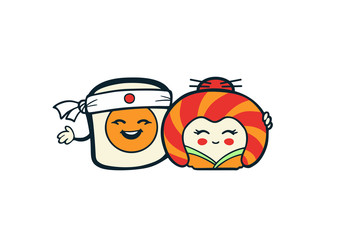 Funny sushi characters with cute faces