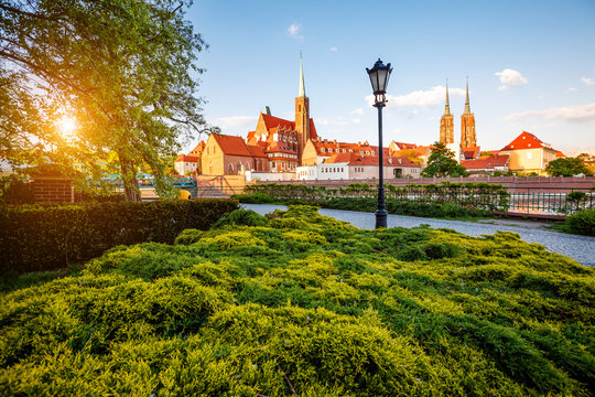 Ancient city Wroclaw on a sunny day. Location Cathedral of St. John the Baptist, Poland, Europe.