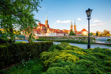 Ancient city Wroclaw on a sunny day. Location Cathedral of St. John the Baptist, Poland, Europe.