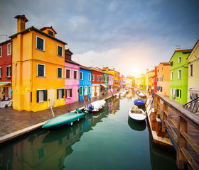 Fototapeta na wymiar Colorful traditional colorful houses on Burano island. Location place Venice, Italy.