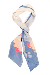 Blue silk scarf isolated on white background.