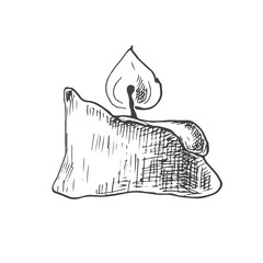 Hand drawn burning candle isolated on white background. Vector illustration of a sketch style.