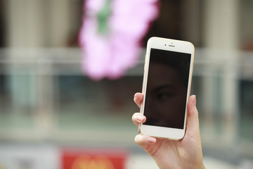 Close up, Beautiful female hands holding a mobile phone, indoor