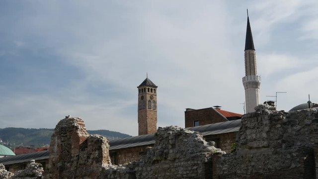 Time lapse from downtown Sarajevo Bosnia and Herzegovina with the gazi husrev-beg mosque at the background